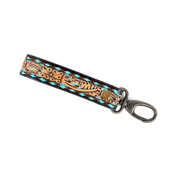 Horse Western Tooled Handcrafted Leather Lanyard Strap Keychain Key Fob Wristlet 19FK