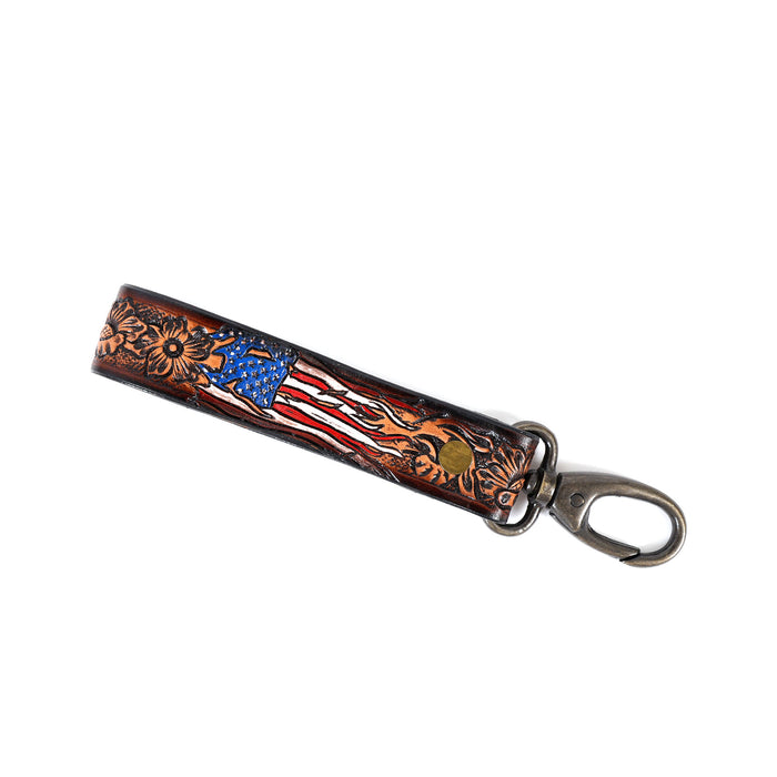 Horse Western Tooled Handcrafted Leather Lanyard Strap Keychain Key Fob Wristlet 19FK