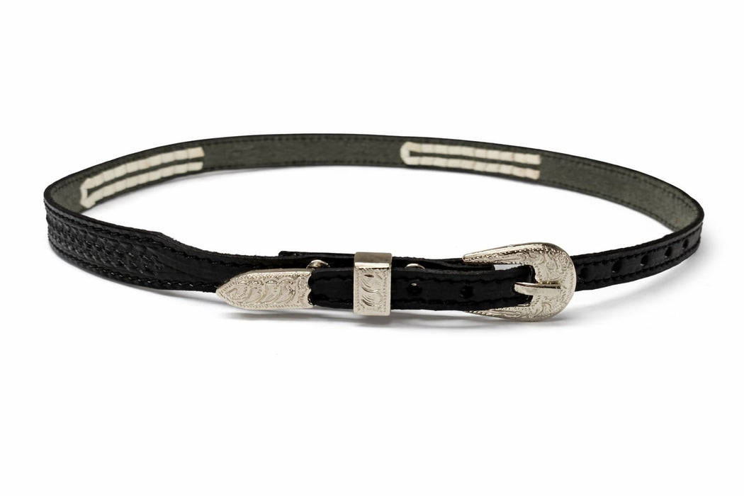 Western Black Leather Hatband 5/8" Basket Weave Tooled w/ Rawhide Inlay Adjustable Buckle 24RSK04BK-C