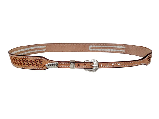 Western Tan Leather Hatband 5/8" Basket Weave Tooled w/ Rawhide Inlay Adjustable Buckle 24RSK04TN-C