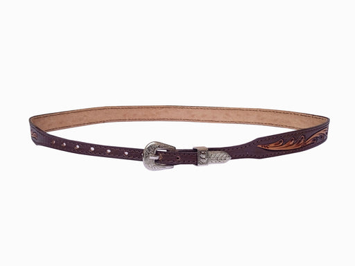 Western Brown Leather Hatband 5/8" Two-Tone Antique Floral Tooled Adjustable Buckle 24RSK10-C