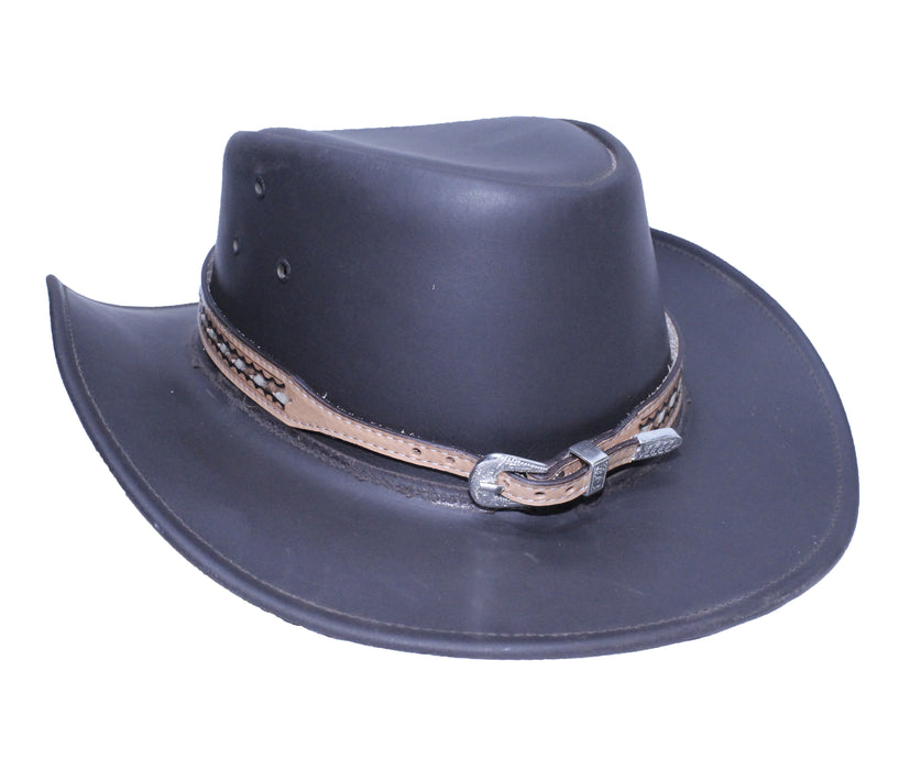Western Tan Braided Leather Adjustable Buckle Hat Band with Buckle 24RTK