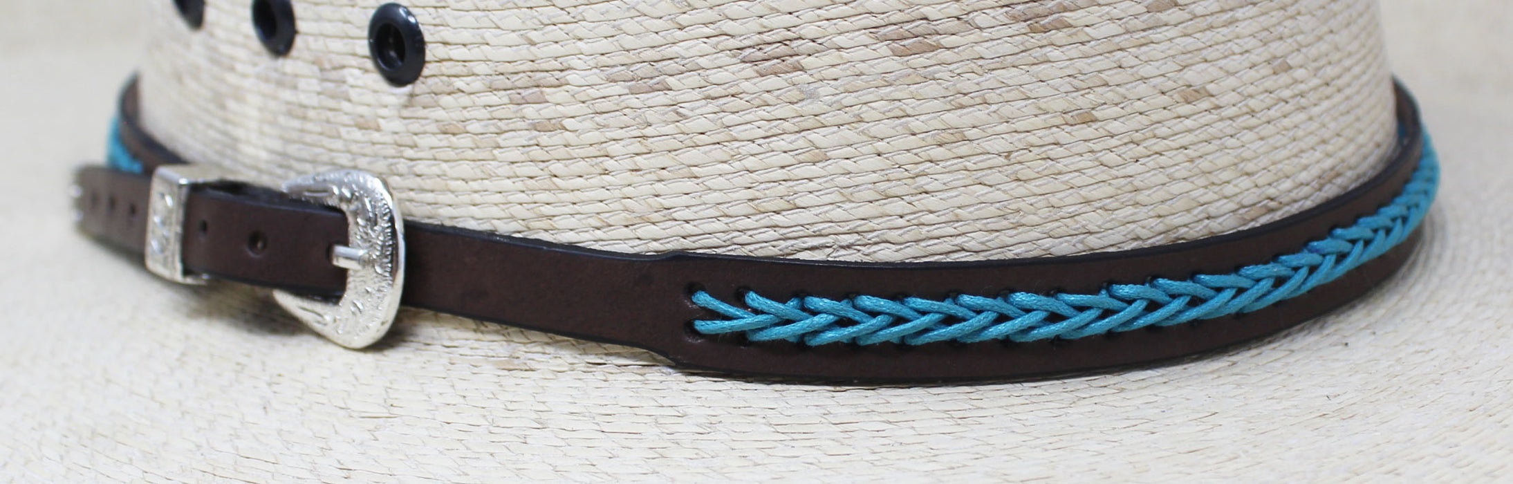 Western Tan Braided Leather Adjustable Buckle Hat Band with Buckle 24RTK