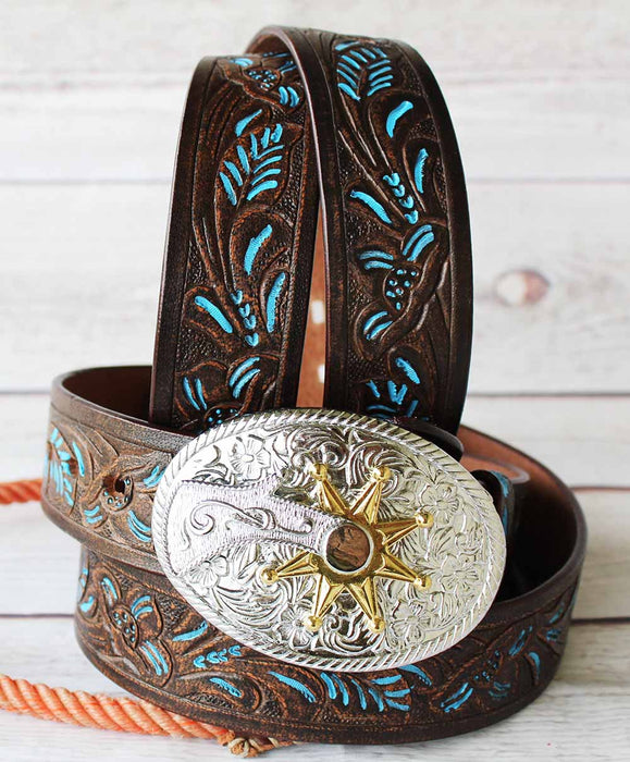 35-36" Mens Leather Work Belt Handmade Carved Heavy Duty 2601RS28011