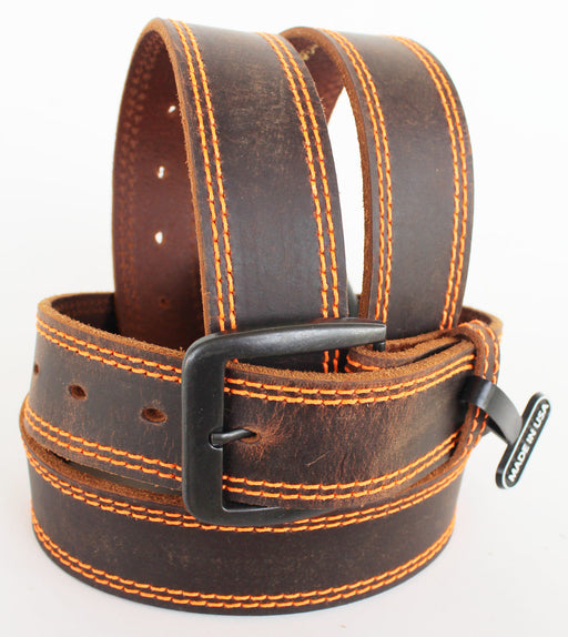 3D Belt 1-1/2" Wide Brown Men's Work Heavy Duty Leather Belt Orange Stitching 261196