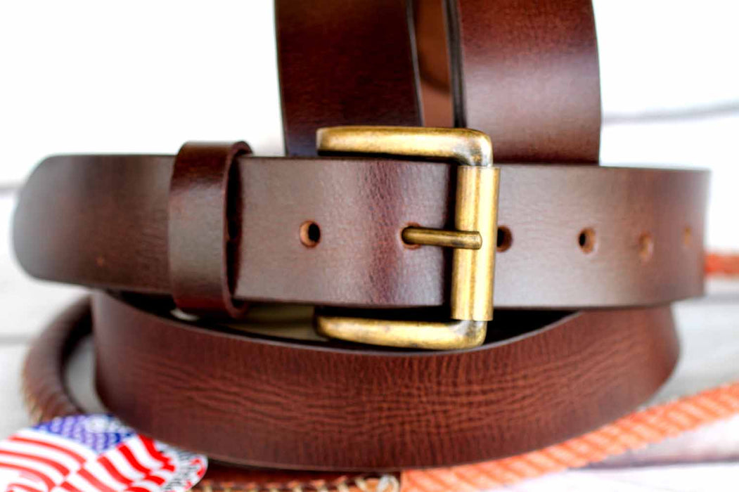 S  Unisex Full Grain Cowhide 100% Leather Casual Dress Belt Brown 2615RS01
