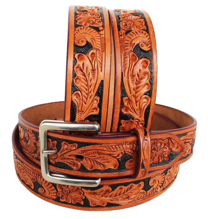 1.5" Width Western Heavy Duty Men Women Genuine Tooled Leather Belt Tan Removable Buckle 2644RS