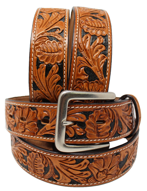 Men's Cowboy Western Rodeo Fashion Tooled Floral w/ Inlay Leather Belt 2654RS