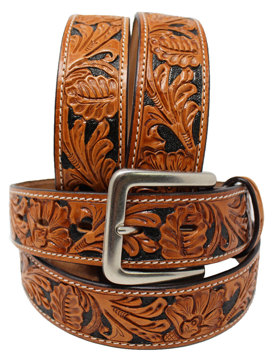 Men's Cowboy Western Rodeo Fashion Tooled Floral w/ Inlay Leather Belt 2654RS