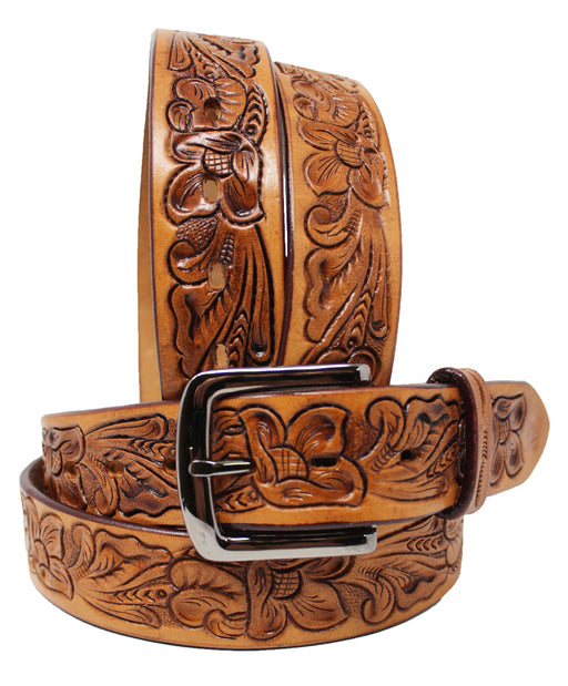 Men's Cowboy Western Rodeo Fashion Floral Tooled Leather Belt 2659RS