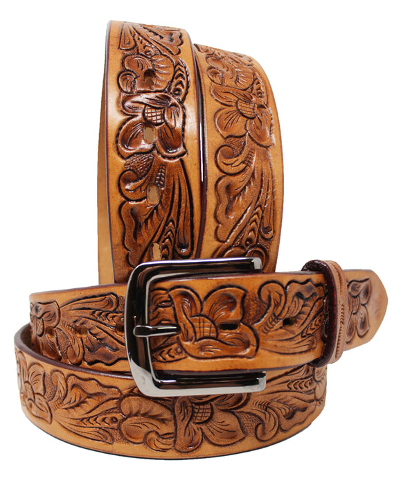 Men's Cowboy Western Rodeo Fashion Floral Tooled Leather Belt 2659RS