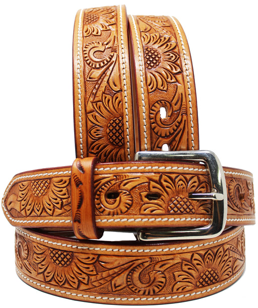 Western 1-1/2" Wide Rodeo Fashion Sun Flower Tooled Leather Belt 2664RS