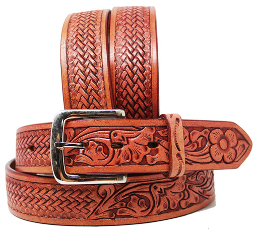 Western 1-1/2" Wide Rodeo Fashion Flower Tooled Leather Belt 2666RS