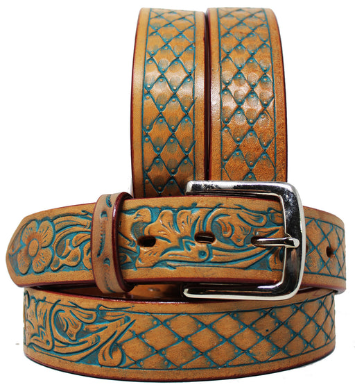 Western 1-1/2" Wide Flower Tooled Patina Finish Leather Belt 2667RS