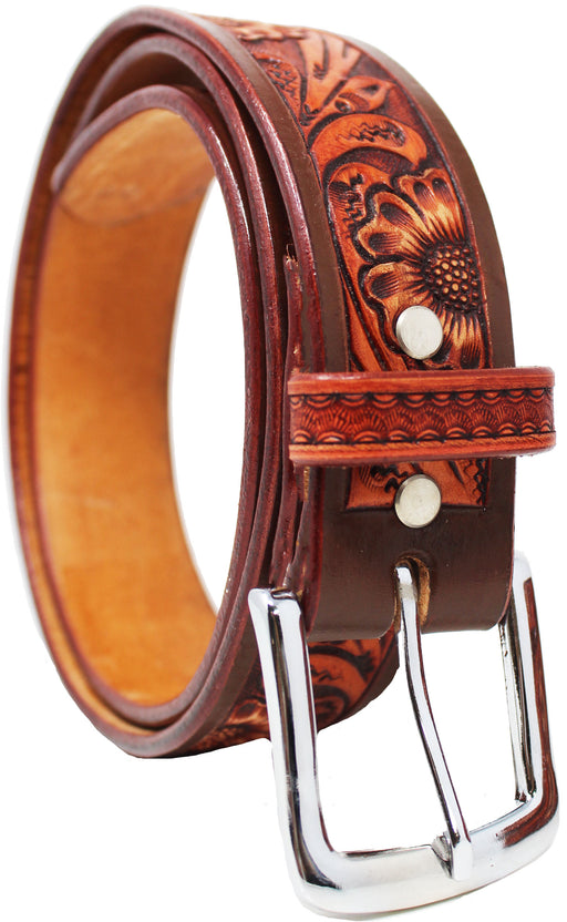 Western 1-1/2" Wide Rodeo Fashion Antique Tooled Leather Belt 2669RS