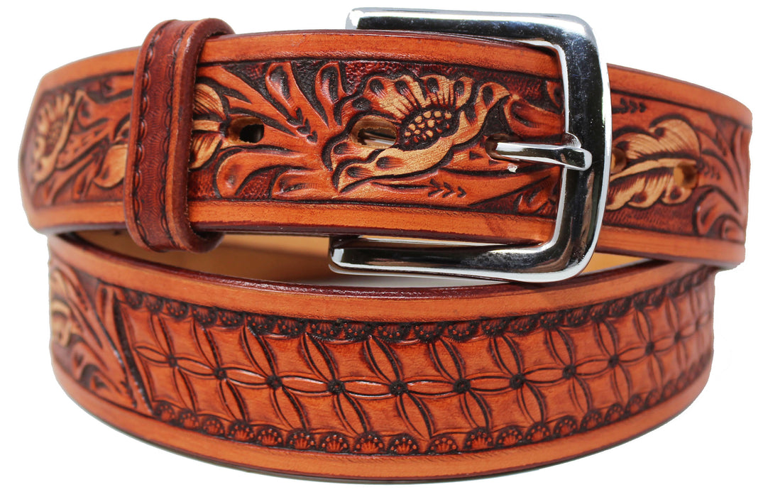 Western 1-1/2" Wide Rodeo Fashion Antique Tooled Leather Belt 2671RS