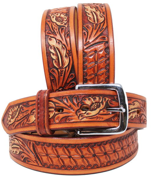 Western 1-1/2" Wide Rodeo Fashion Antique Tooled Leather Belt 2671RS