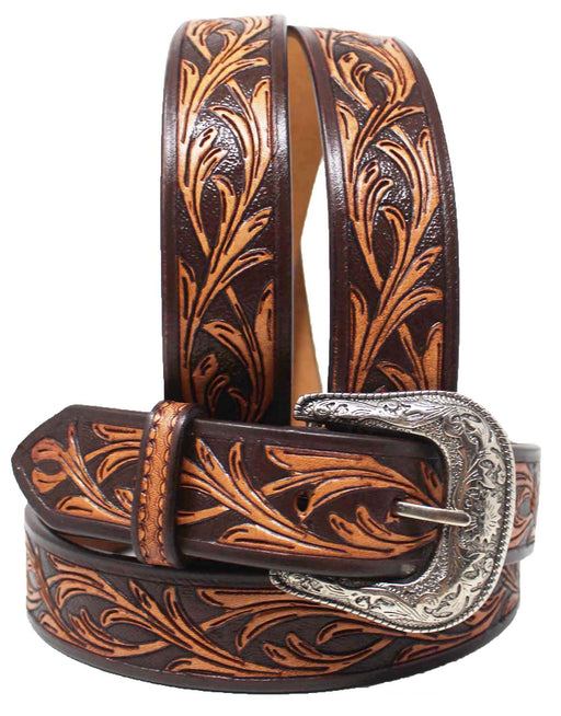 1-1/2" Wide Western Cowboy Antique Floral Tooled Full-Grain Leather Belt 2676RS