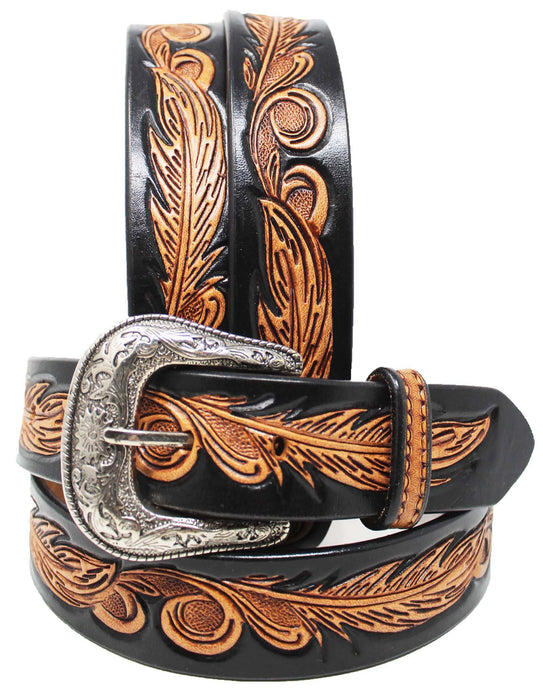 1-1/2" Wide Western Cowboy Antique Floral Tooled Full-Grain Brown Leather Belt 2677RS