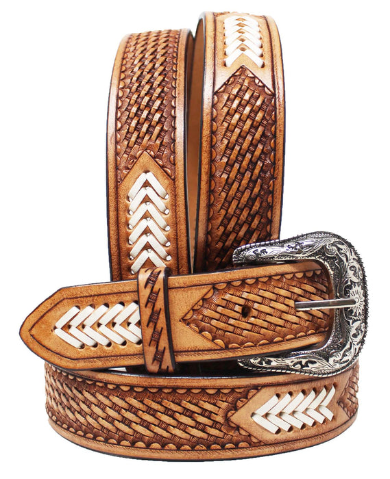 1-1/2" Wide Western Cowboy Basketweave Tooled Full-Grain  Belt 2678RS