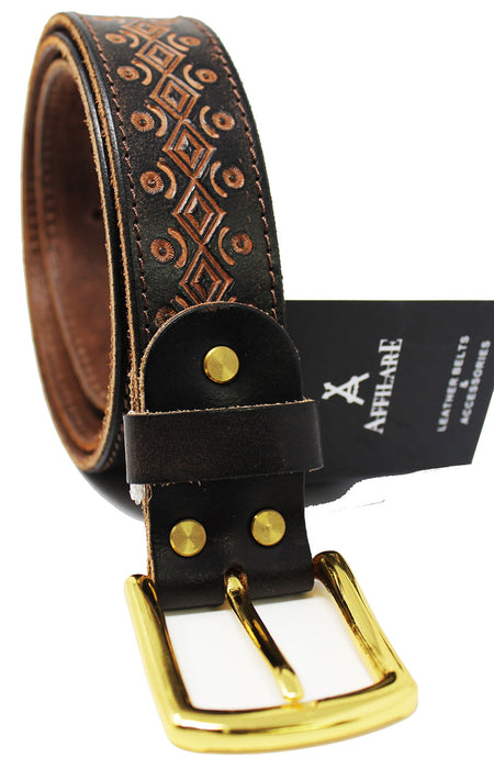Men's 1-1/2" Wide Leather Tooled Casual Jean Belt 26AA24