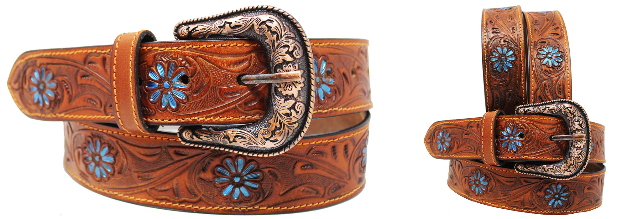 Men's Women Girl 1.5 Wide Leather Floral Tooled Casual Jean Belt Strap 26AA304