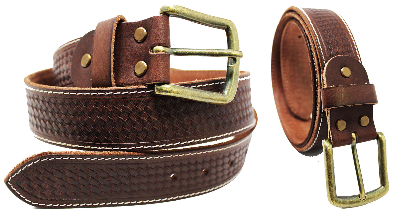 Men's 1-1/2" Wide Leather Basket Weave Black Brown Tan Belt 26AA90