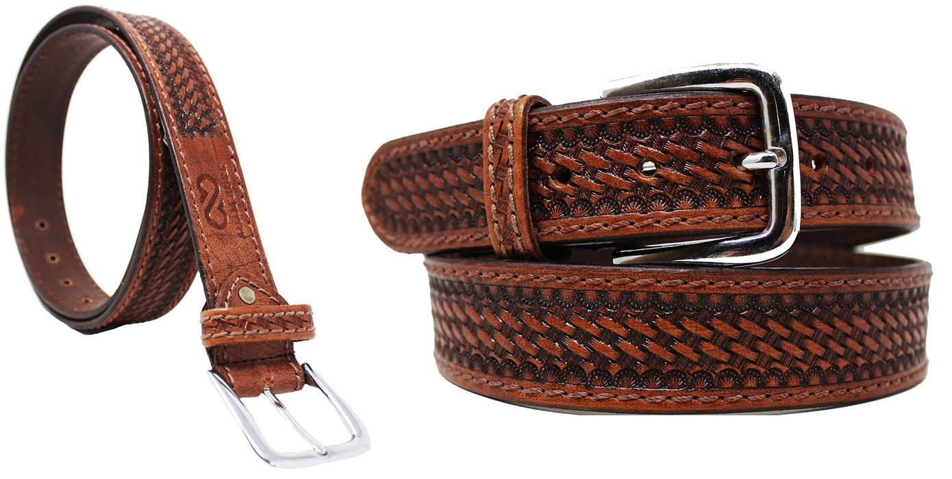 Adam Burk Men's Western Heavy Duty Basket Weave Leather Belt 26AB02BR