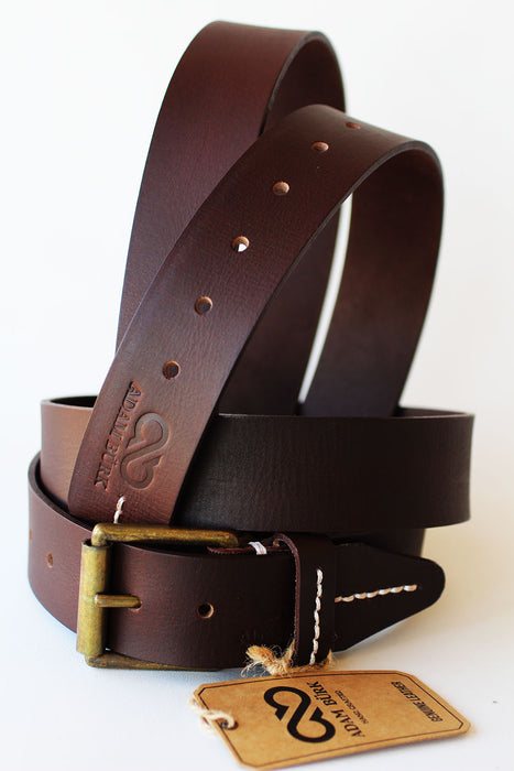 Adam Burk Men's Western Casual Dress Jeans 100% Cow Leather Belt Brown 26AB03