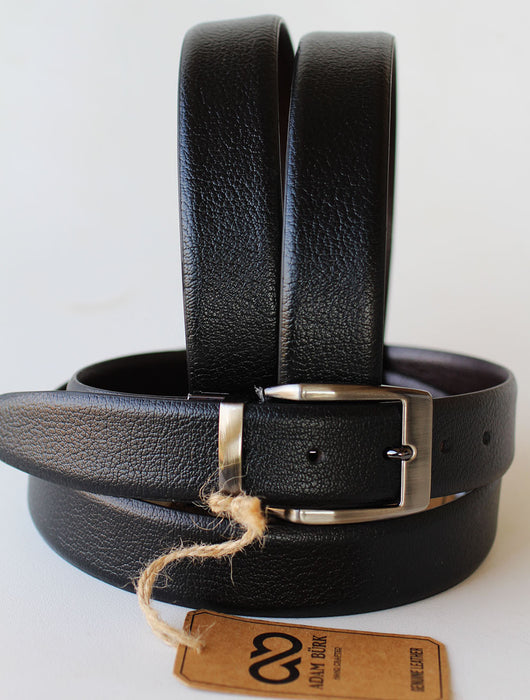 Adam Burk 100% Cow Leather Mens Casual Reversible Dress Belt Black 26AB06A