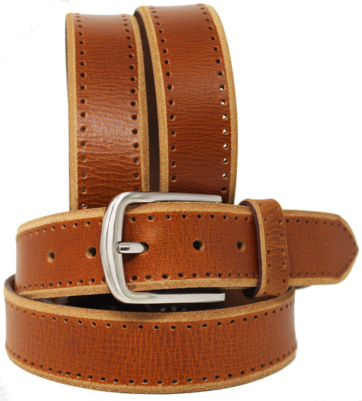 Challenger Men's Casual Jean Full-Grain Tan Leather Belt 26AB08