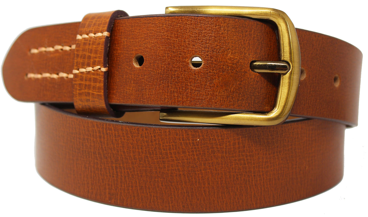 Men's Casual Jean Full-Grain Tan Brown Leather Belt 26AB10