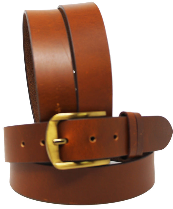 Men's Casual Jean Full-Grain Tan Brown Leather Belt 26AB11