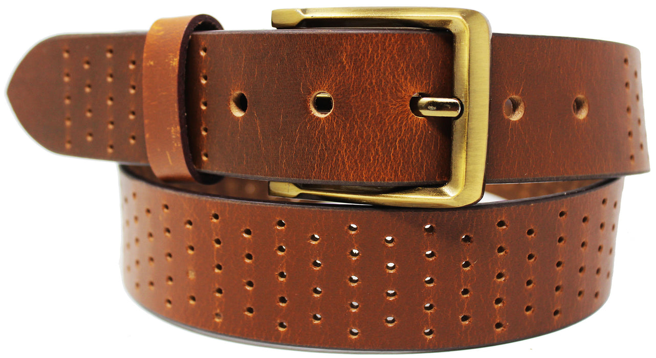 Men's Casual Jean Full-Grain Tan Brown Leather Belt 26AB12