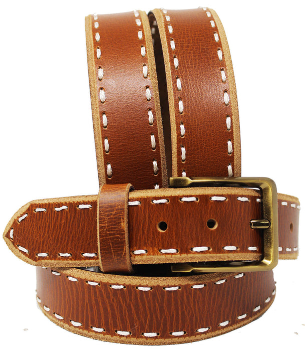 Men's Casual Jean Full-Grain Tan Brown Leather Belt 26AB16