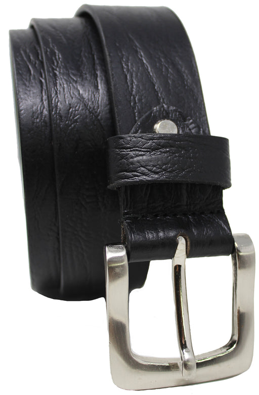 Men's Distressed Full-Grain Black Leather Casual Jean Belt 26AX104