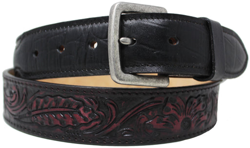Unisex 1-1/2" Wide Brown Floral Tooled Leather Casual Jean Belt 26BT402