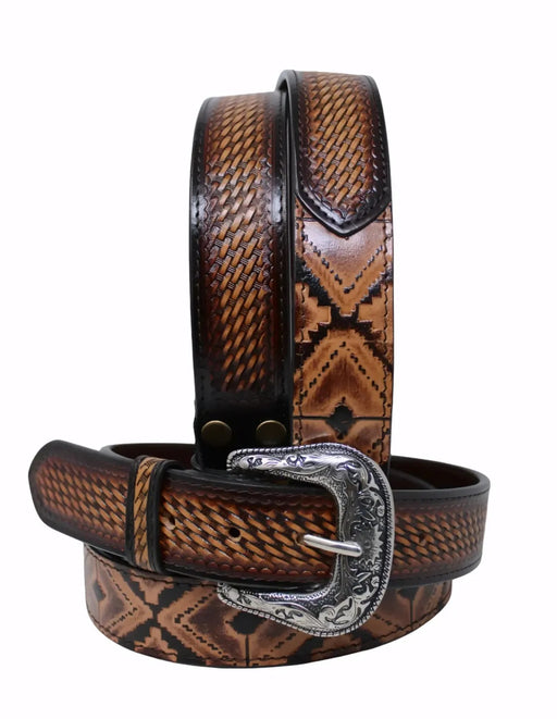 Men Women Western Tooled Leather Belt 26FKTooled