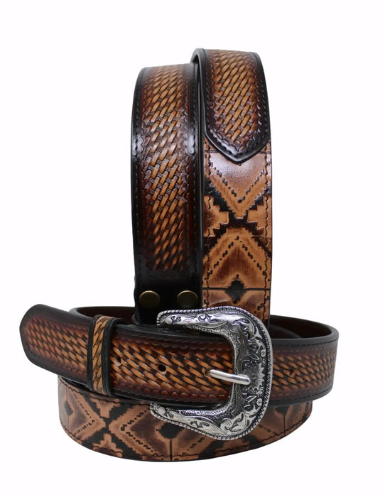 Men Women Western Tooled Leather Belt 26FKTooled