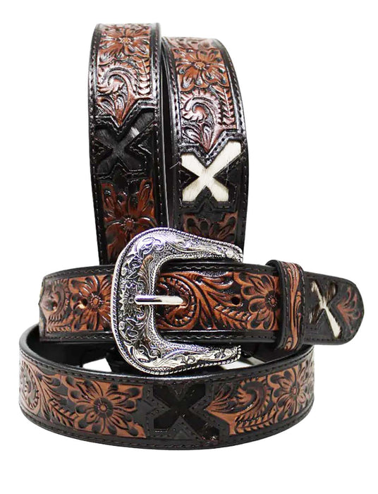Men Women Western Tooled Leather Belt 26FKTooled