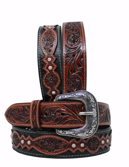 Men Women Western Tooled Leather Belt 26FKTooled