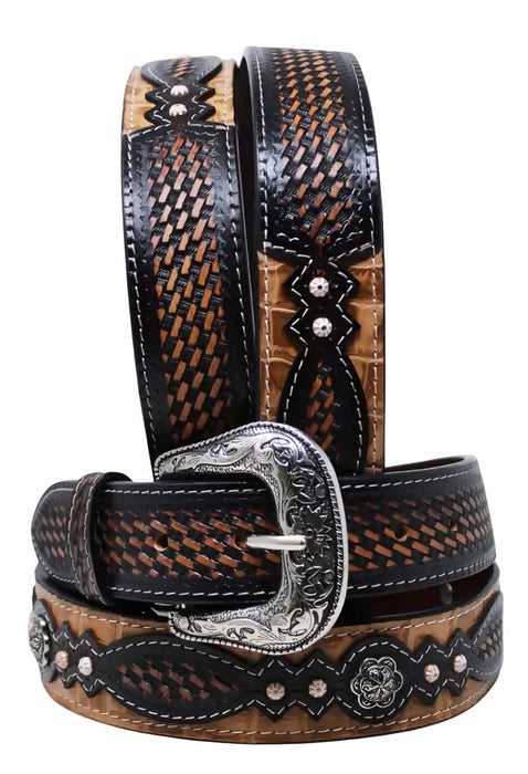 Men Women Western Tooled Leather Belt 26FKTooled