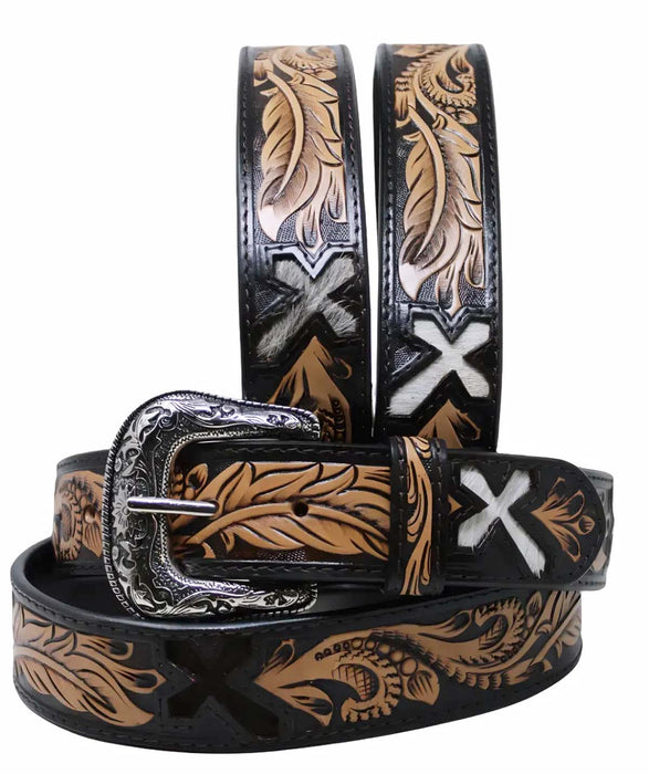Men Women Western Tooled Leather Belt 26FKTooled