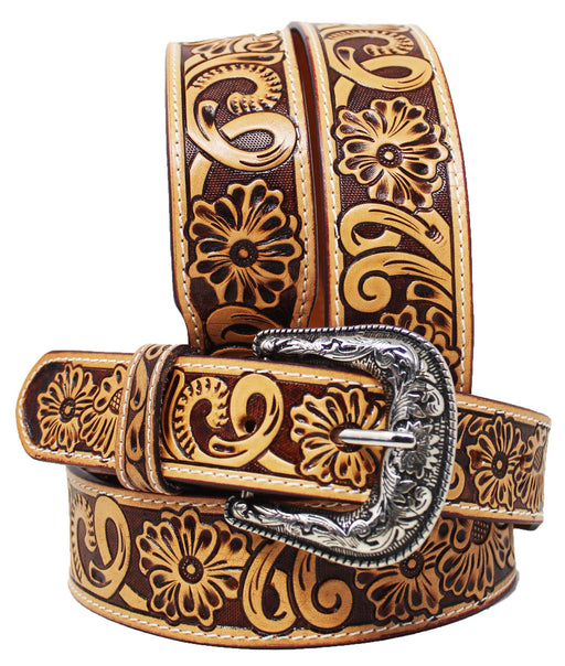 Men's 1-3/4" Wide Tan Leather Floral Tooled Casual Jean Belt 26FK03T