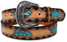 Kids Child Youth 1-1/4" Wide Western Turquoise Feather Tooled Leather Belt 26FK05C