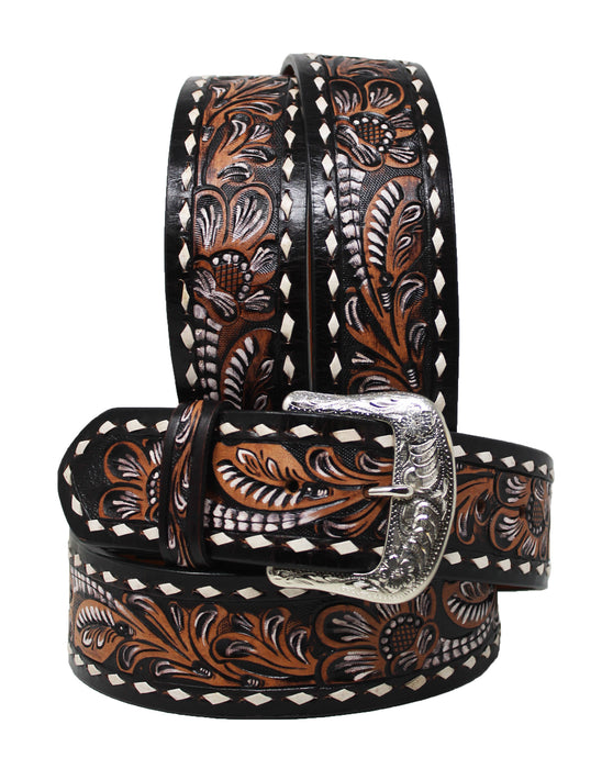 Western 2" Wide Antique Floral Tooled Full-Grain Leather Belt 26FK08U2