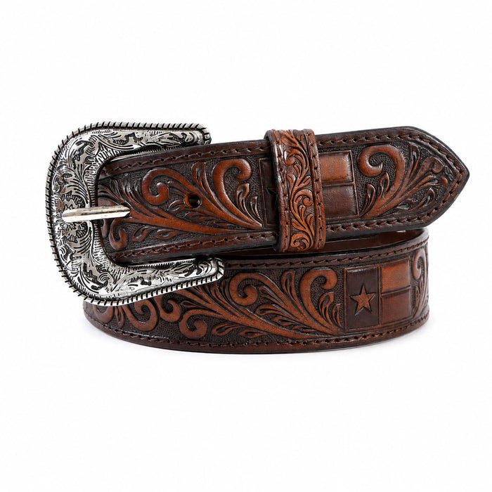 CHALLENGER Men’s Western 1-1/2" Leather Belt with Engraved Metal Buckle – Western Style Casual Dress Belt for Jeans