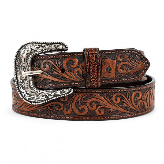 Cowboy Cowgirl Poker Western 1-1/2" Wide Hand Tooled Leather Belt 26FKPoker