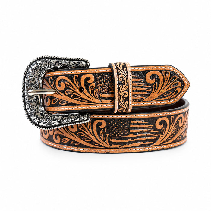 CHALLENGER Men’s Western 1-1/2" Leather Belt with Engraved Metal Buckle – Western Style Casual Dress Belt for Jeans