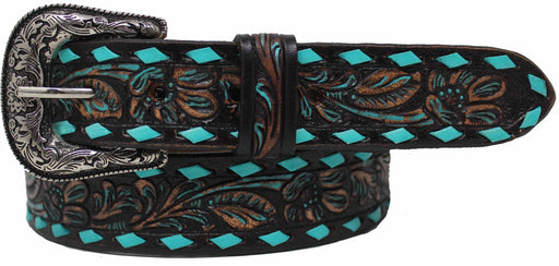 Western 1-1/4" Wide Kids Youth Rodeo Floral Tooled Leather Belt 26FK11c